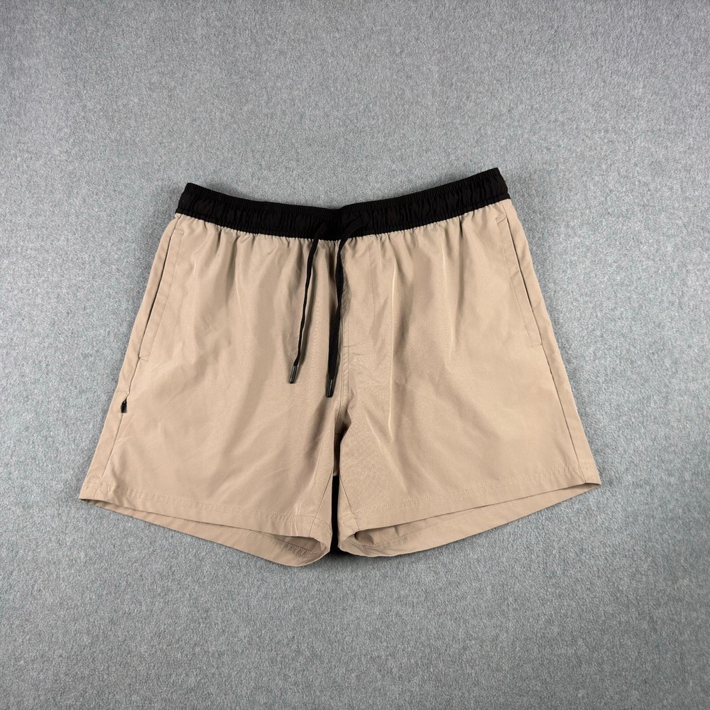 BYLT Premium Basics Mens 5" Shorts L Beige Black Drawstring Athletic